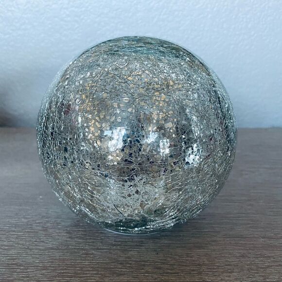 Lighted Crackled Glass Globe Silver Sphere Lamp - Picture 4 of 4
